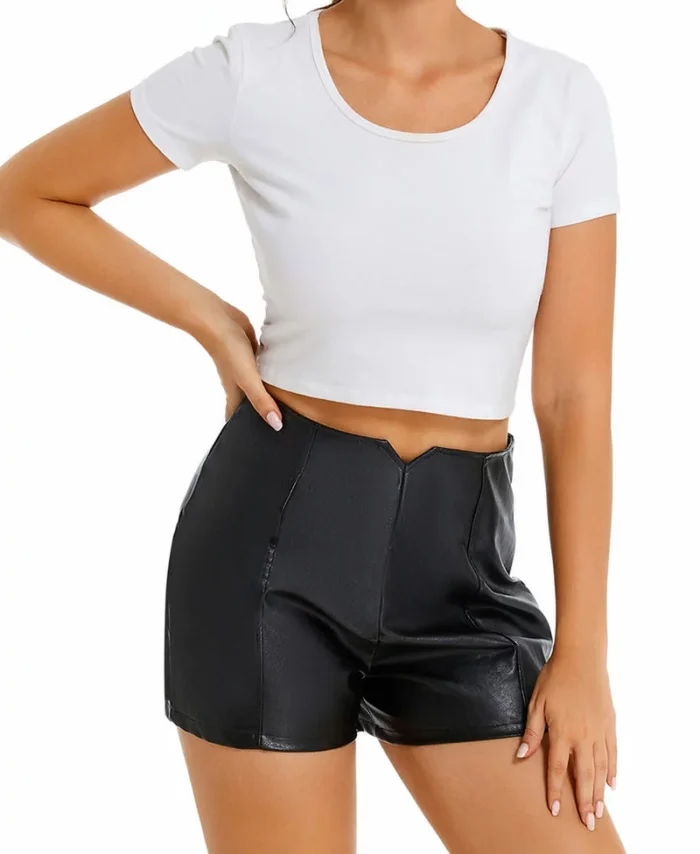 Womens Wide Leg Shorts High Waisted Faux Leather Shorts