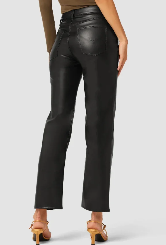 High-Rise Vegan Leather Straight Pant - Black