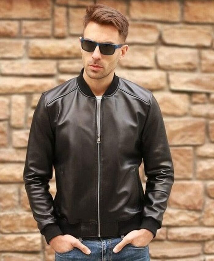 Men's Classic Bomber Real Leather Business Outwear Jacket Slim Fit Handmade
