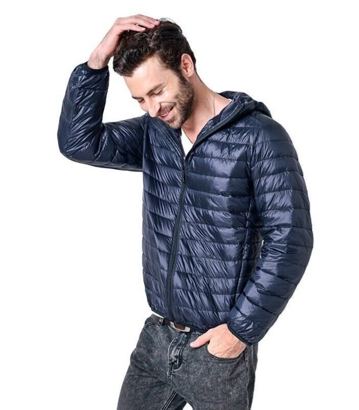Mens Pure Color Hooded Keep Warm Fashion Outdoor Casual Slim Padded Jacket Coat