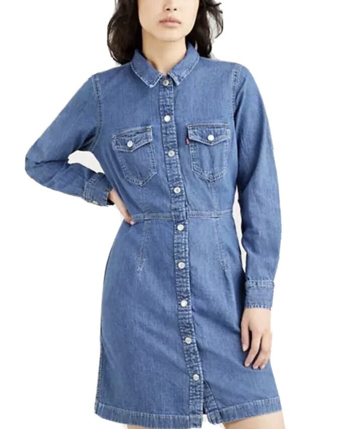 Denim Dress In Mid Marble Naturel Blue