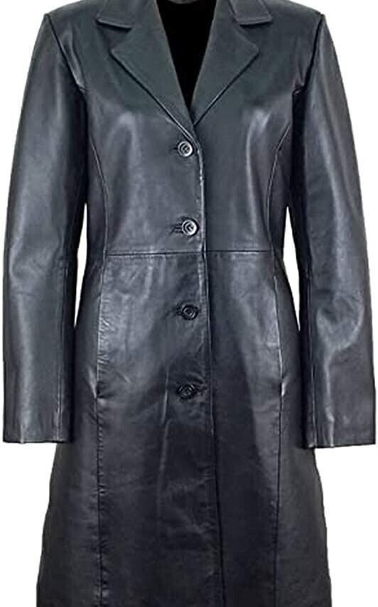 Womens Leather Trench Coat Genuine Lambskin Knee Length Leather Coat For Women