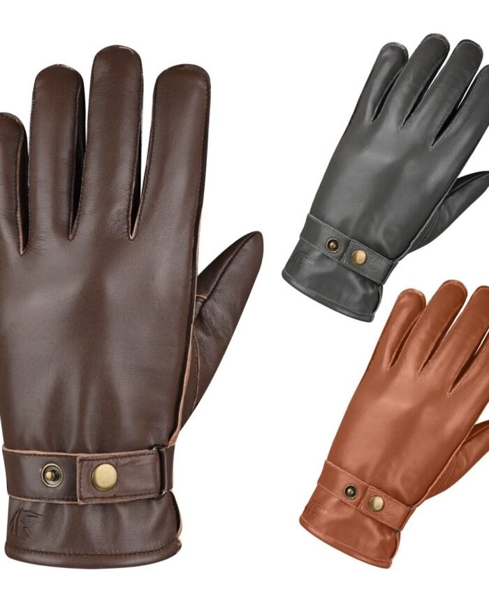 MEN REAL WINTER LEATHER DRIVING MOTORCYCLE SCOOTER GLOVES THERMAL LINING