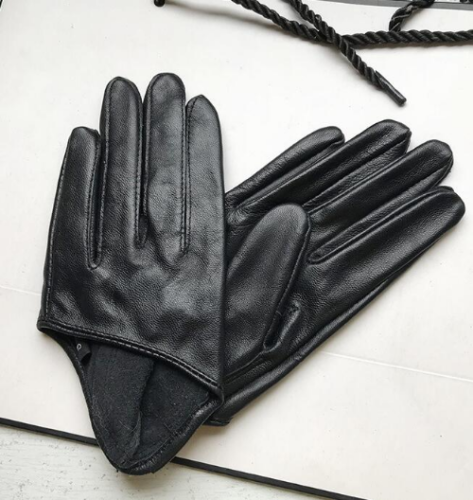 Women's Short Sheepskin Gloves Thin Genuine Leather Gloves Half Palm Black Glove
