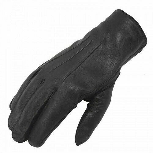 Men's Leather Police Top Quality Soft Genuine Real Driving Gloves Unlined Black