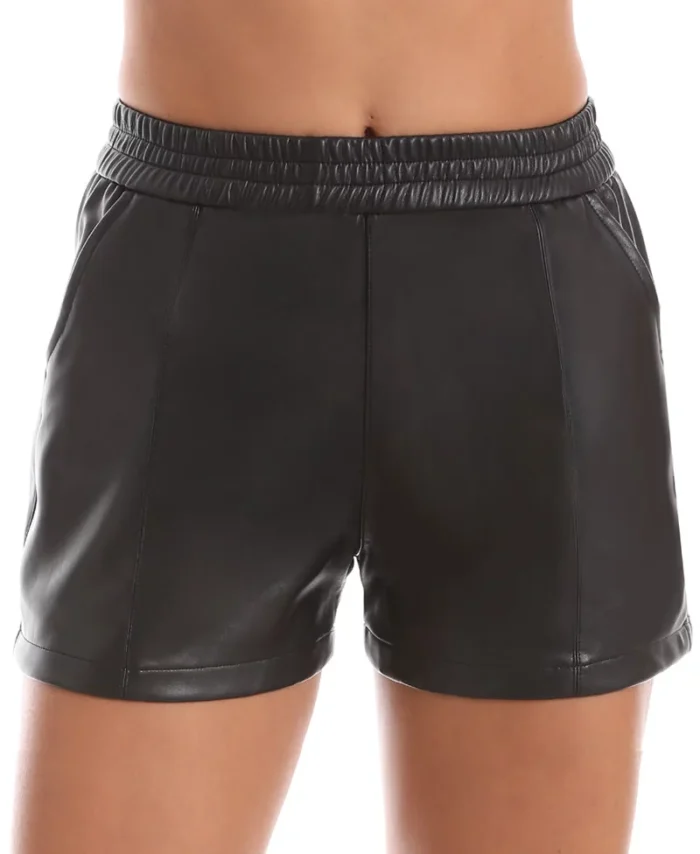 Womens Elastic Waist Loose Shorts with Pockets Faux Leather Shorts